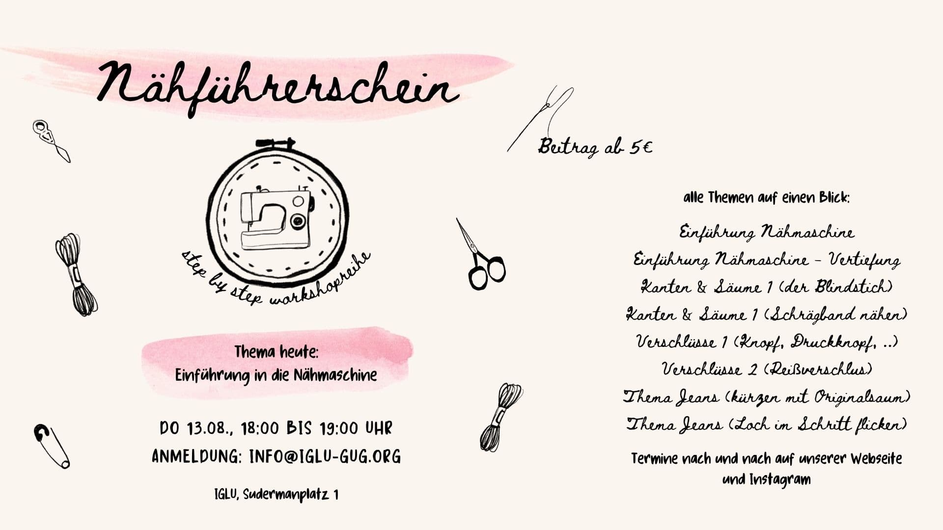 Nähführerschein für Erwachsene - Thema Einführung in die Nähmaschine (Workshop)
