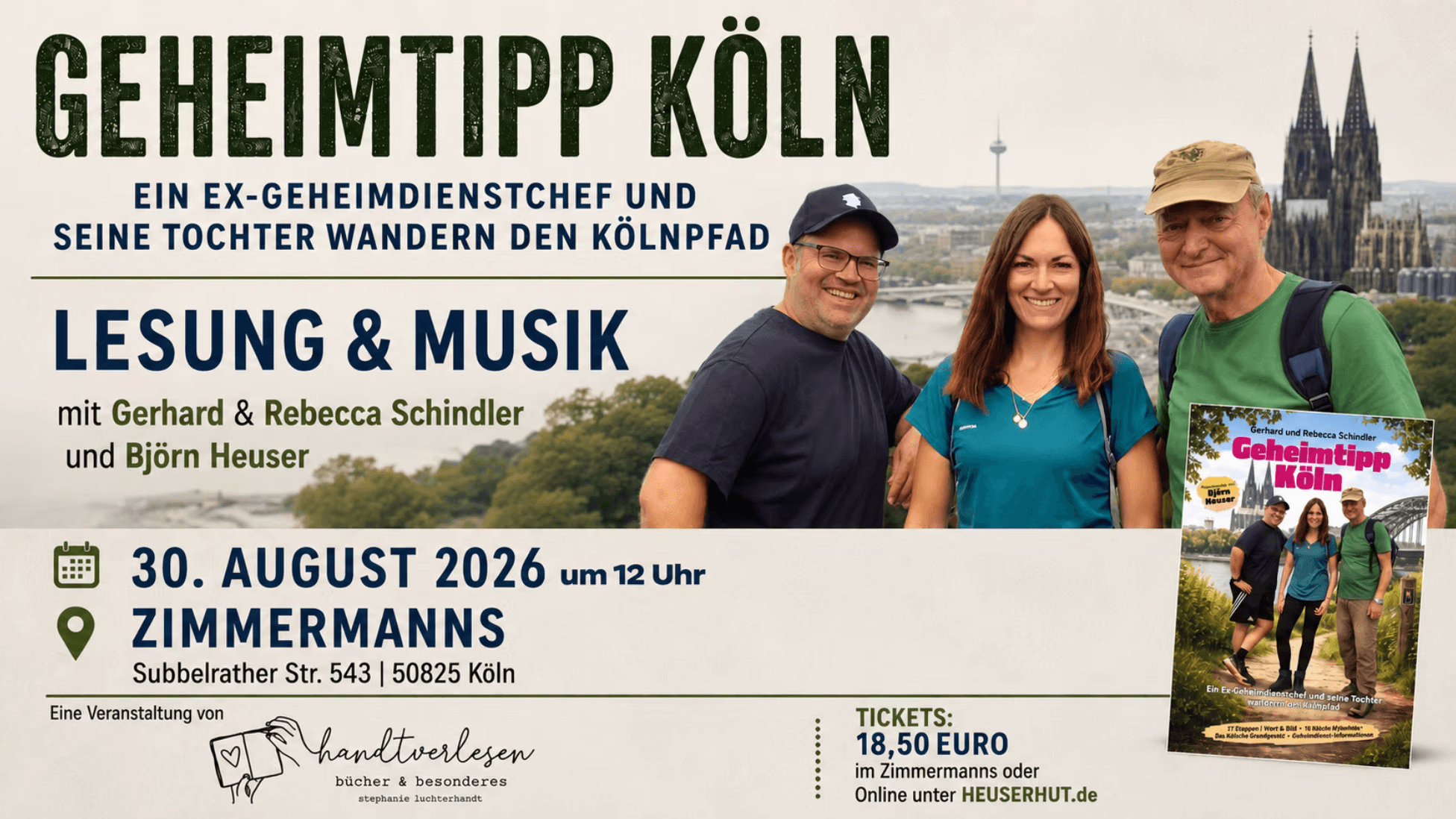 GEHEIMTIPP KÖLN - Lesung mit Rebecca Schindler, Gerhard Schindler & Björn Heuser in Zimmermanns Jassweetschaff